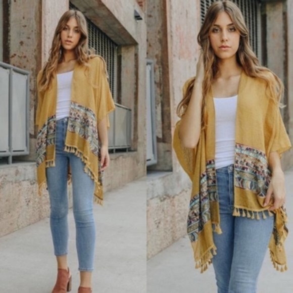 06 Boho Embroidered Tassel Open Front Kimono Cover up - Picture 2 of 4